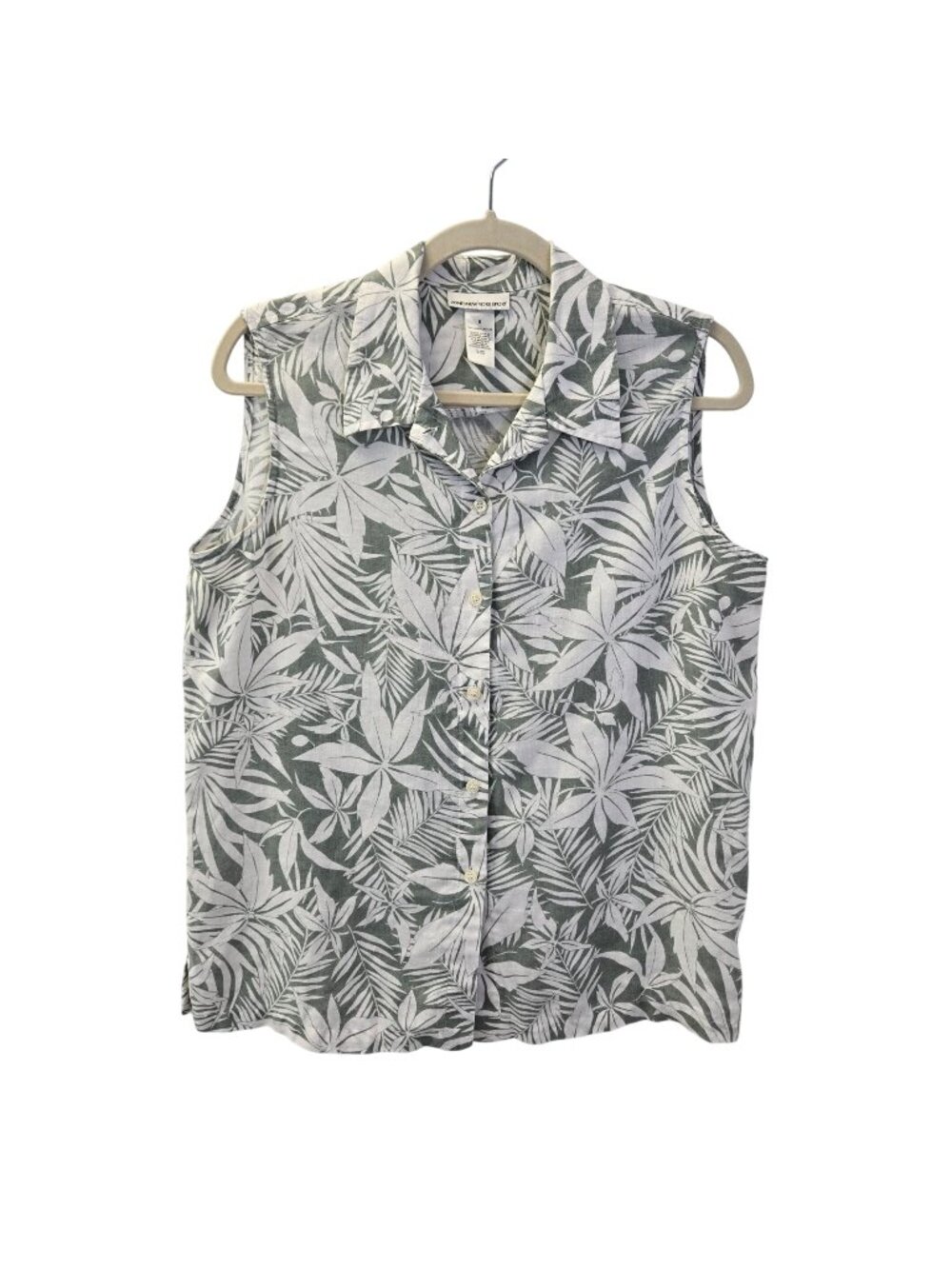 Jones New York Sport 100% Linen Tropical Print Button Down Shirt Size 8